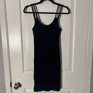 Streetwear Society Black Ribbed Double-Strap Midi Dress